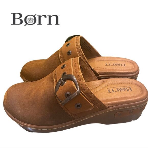NEW Born Women's Banyan Brown Glazed Ginger Suede Leather Mules Clogs 6 - Picture 2 of 6